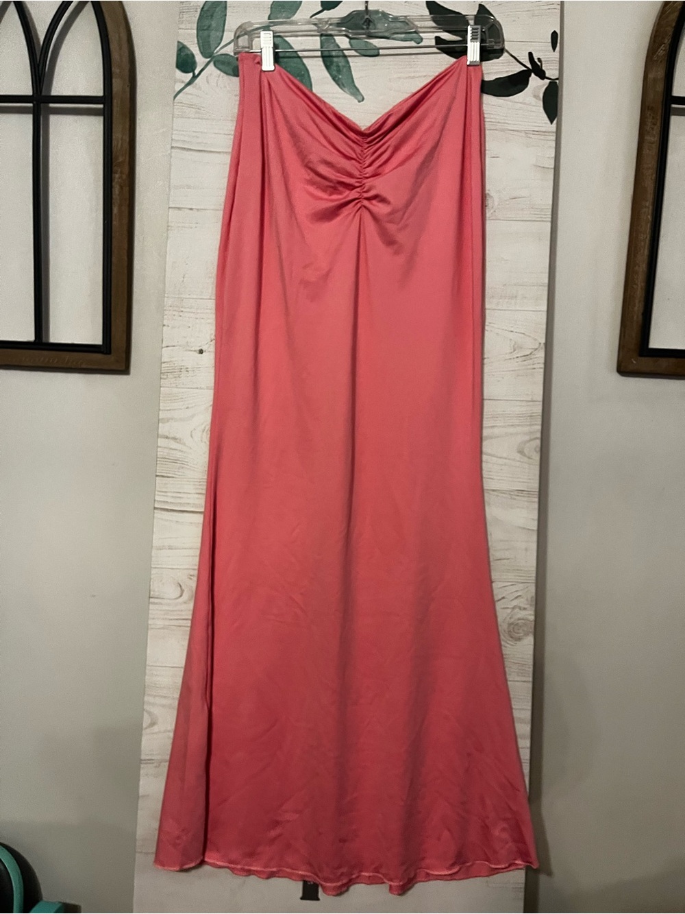 SHEIN Coral Maxi Skirt with Front Shirred Detail